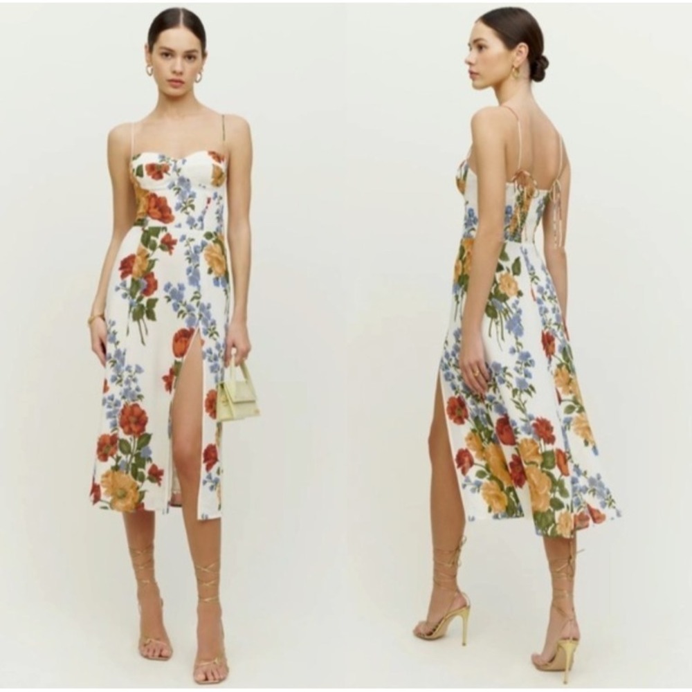 Reformation Dress Size 6 Juliette White Red Floral Formosa - Picture 1 of 13